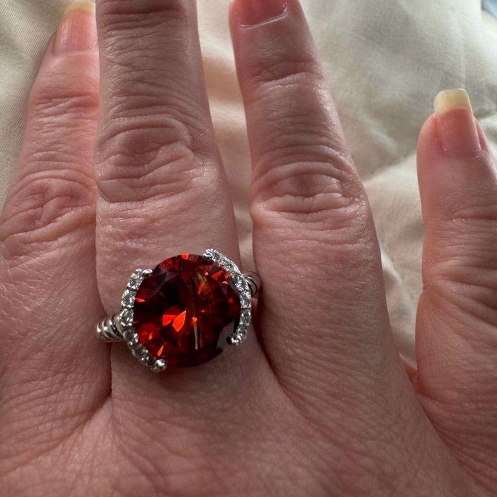 Sterling silver and lab created ruby statement ring.